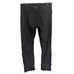 Lululemon Black Mesh Lattice Laser Cut Cropped High Rise Leggings Tight Size 6